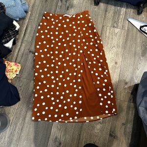 Brown with white polkadots skirt with slit